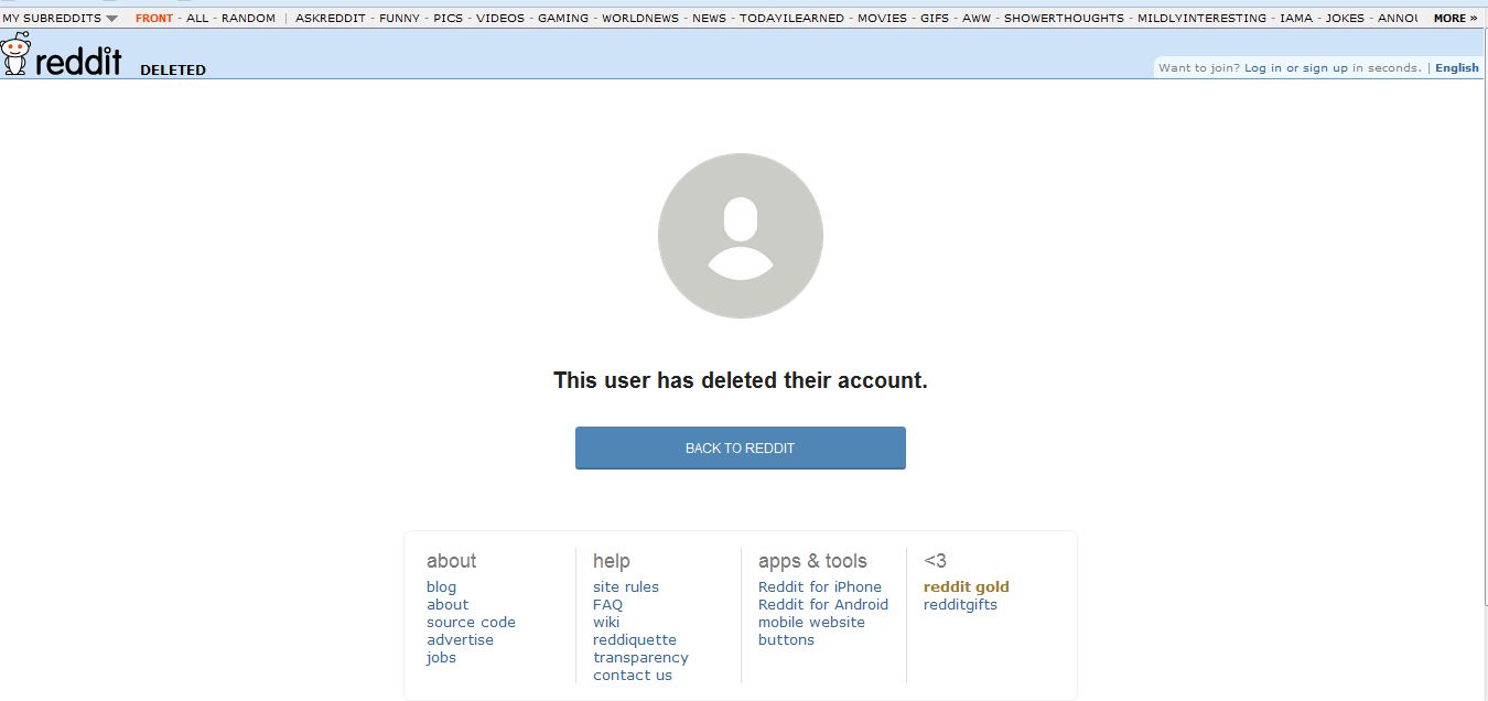 deletion of Reddit account